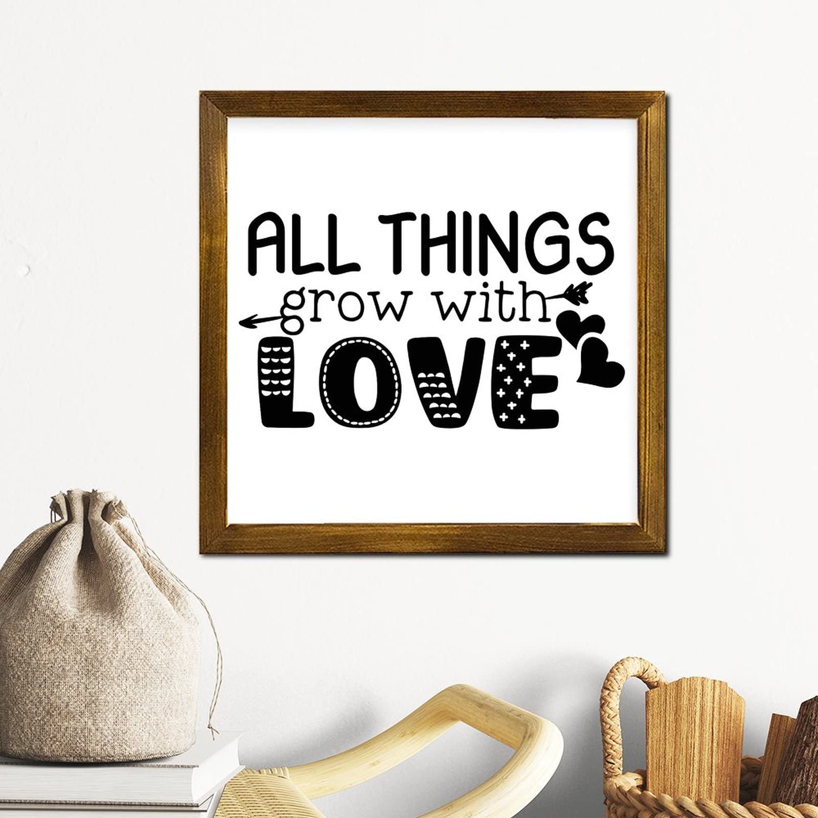 Amazon.com: All Things Grow with Love Framed Wood Sign Family Love